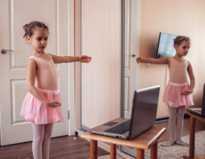 Pretty,Young,Ballerina,Practicing,Classic,Choreography,During,Online,Class,In